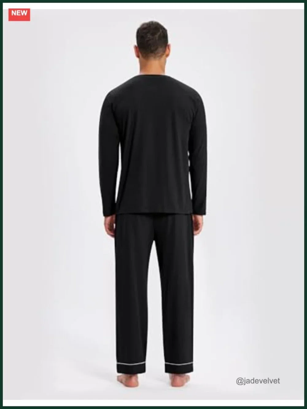 Men's Cotton Pajama Set Long Sleeve Sleepwear with Elastic Waist & Pockets